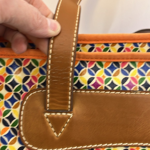 Fossil Colorful Geometric Print Tote Bag Purse Handbag w/ Brown Leather Trim - Picture 15 of 16